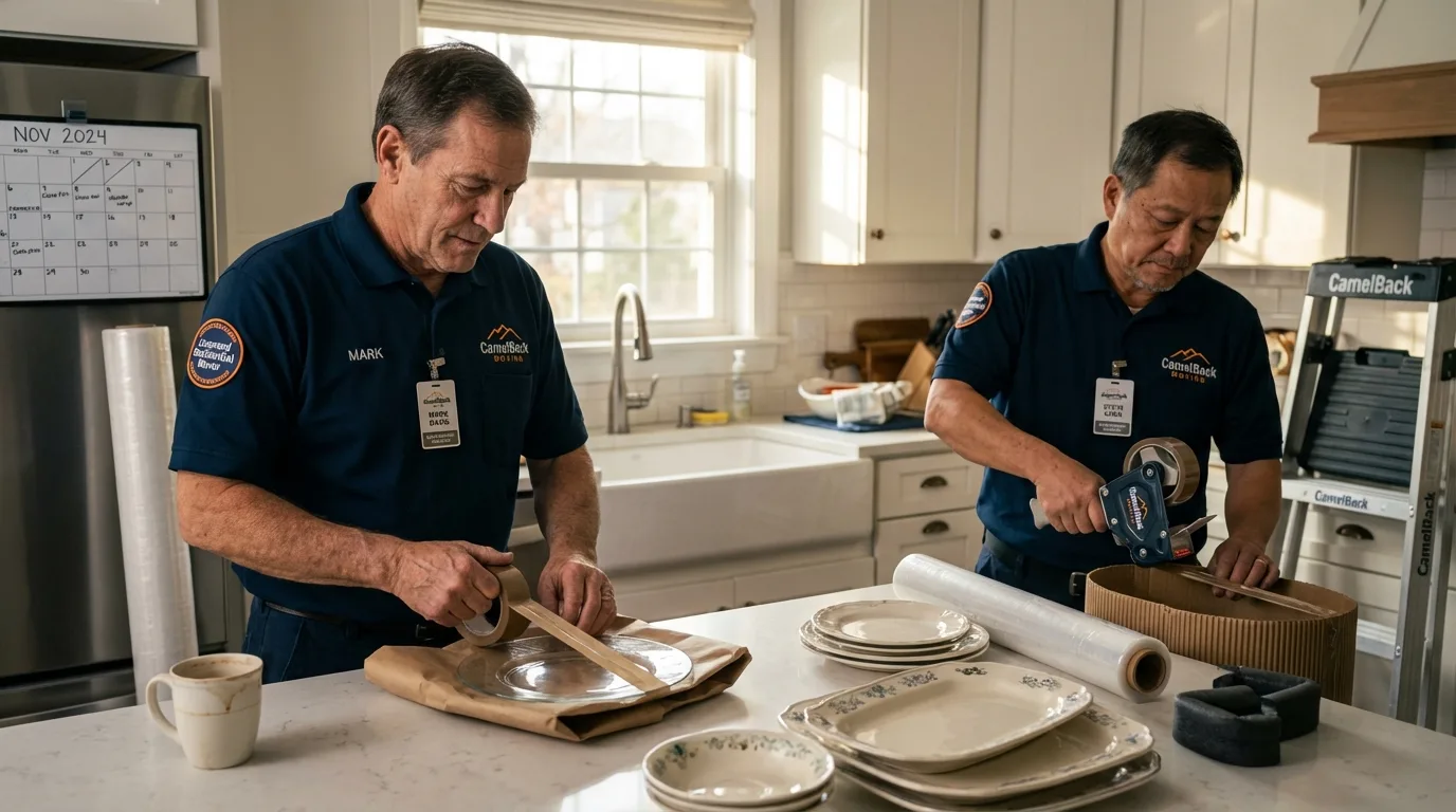 Professional crew packing kitchen dishware in Arlington, VA